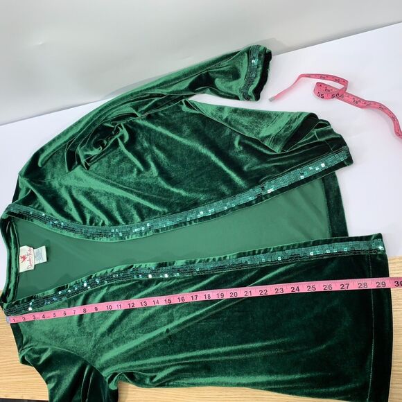 Quacker Factory Size M Green Velour Sequin Two Piece Set Top & Cardigan Artsy - Picture 12 of 12